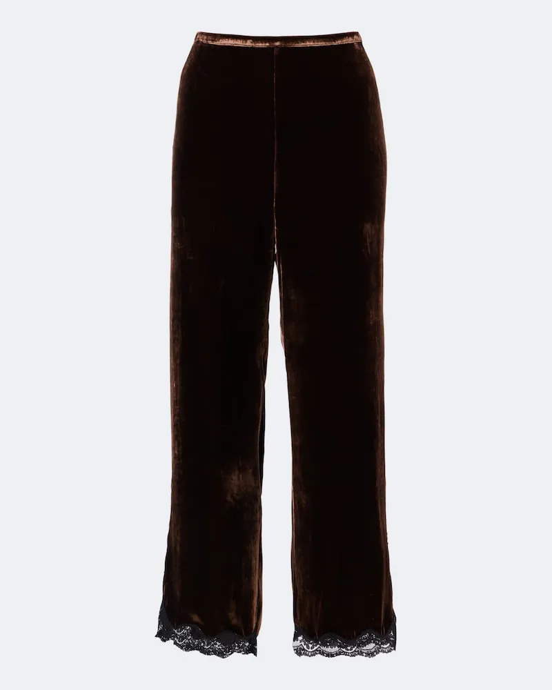 RIXO Weite Hose Mirielle aus Samt mit Spitze Braun