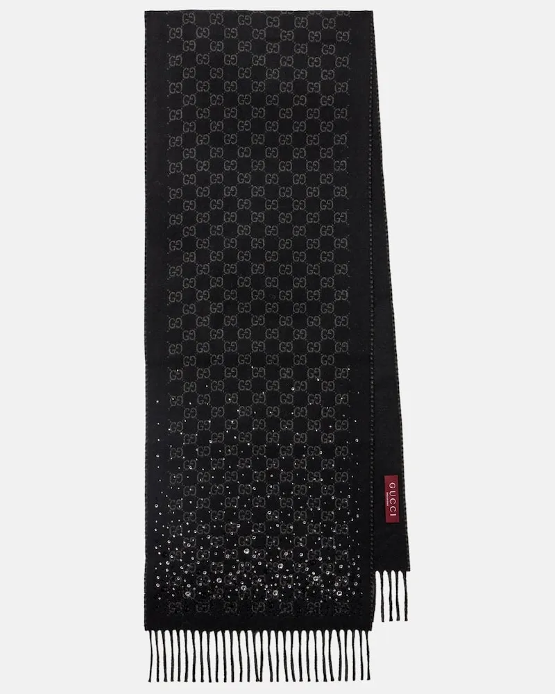 Gucci Schal GG aus Wolle mit Kristallen Schwarz