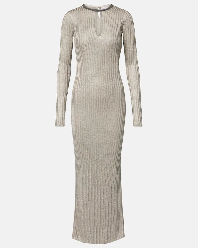 Brunello Cucinelli Maxikleid Monili aus Strick Beige
