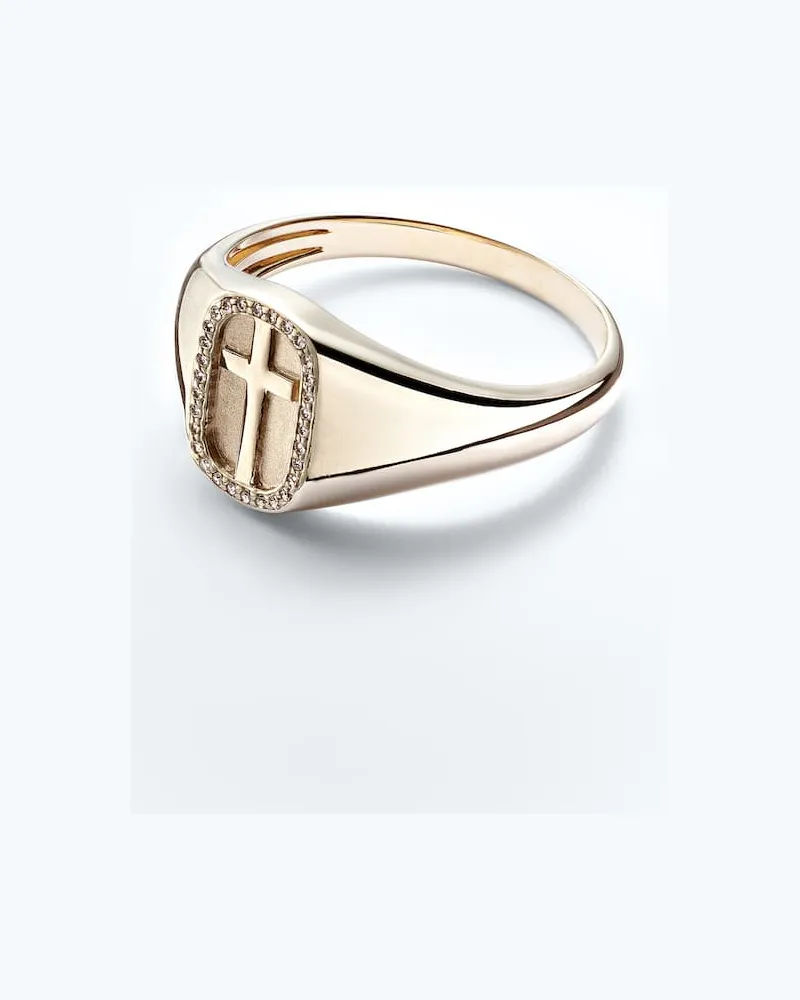 Sydney Evan Ring Cross Icon aus 14kt Gelbgold mit Diamanten Gold