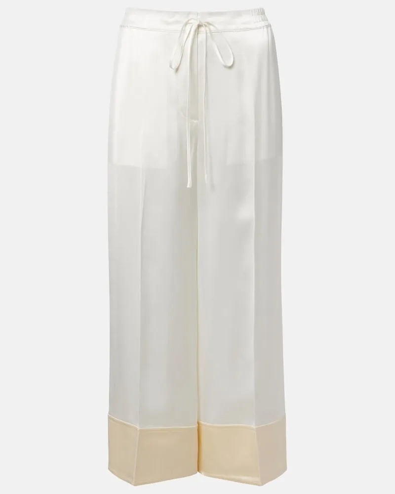 Totême Weite Cropped-Hose aus Satin Weiß
