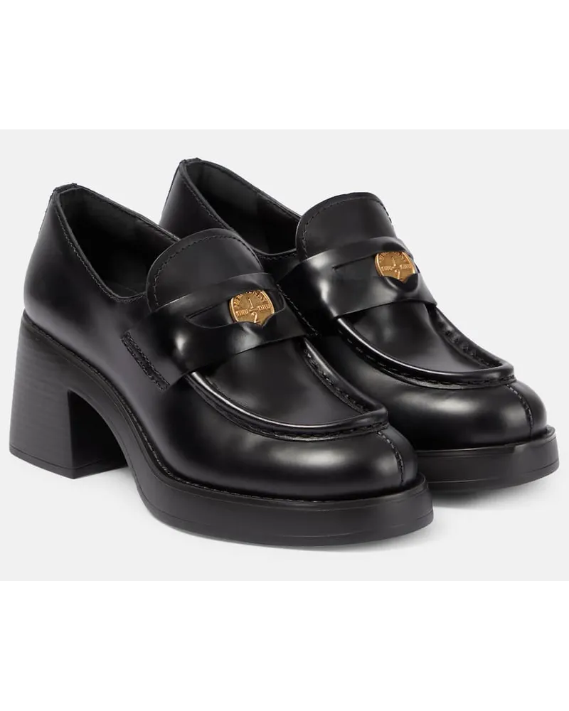 Miu Miu Plateau-Loafers aus Leder Schwarz