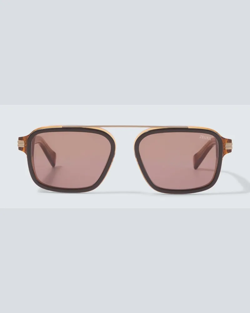 Ermenegildo Zegna Eckige Sonnenbrille Braun