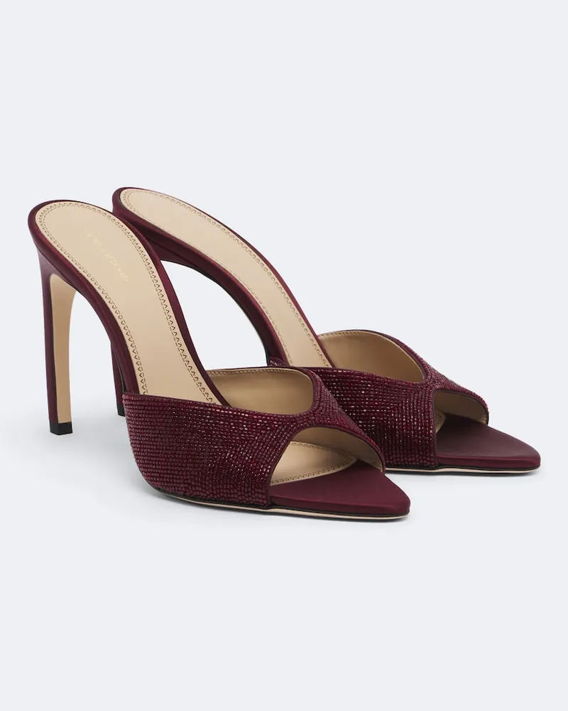 Victoria Beckham Verzierte Pantoletten Harlow aus Satin Burgunderrot