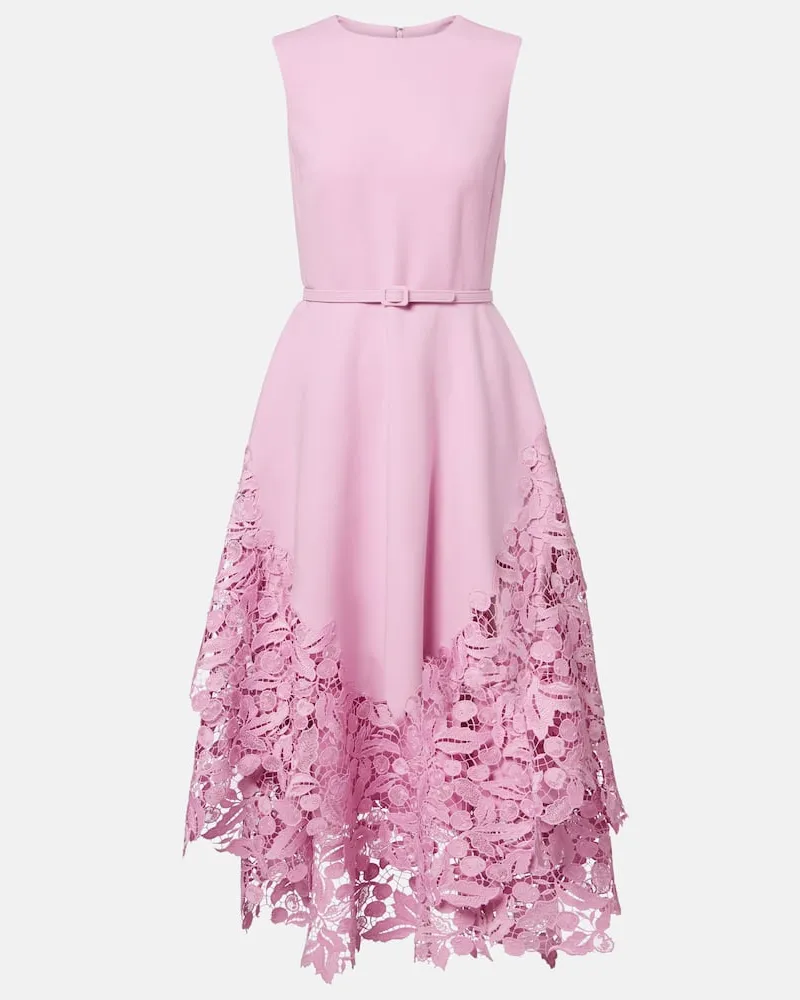 Oscar de la Renta Cocktailkleid aus einem Wollgemisch mit Spitze Rosa