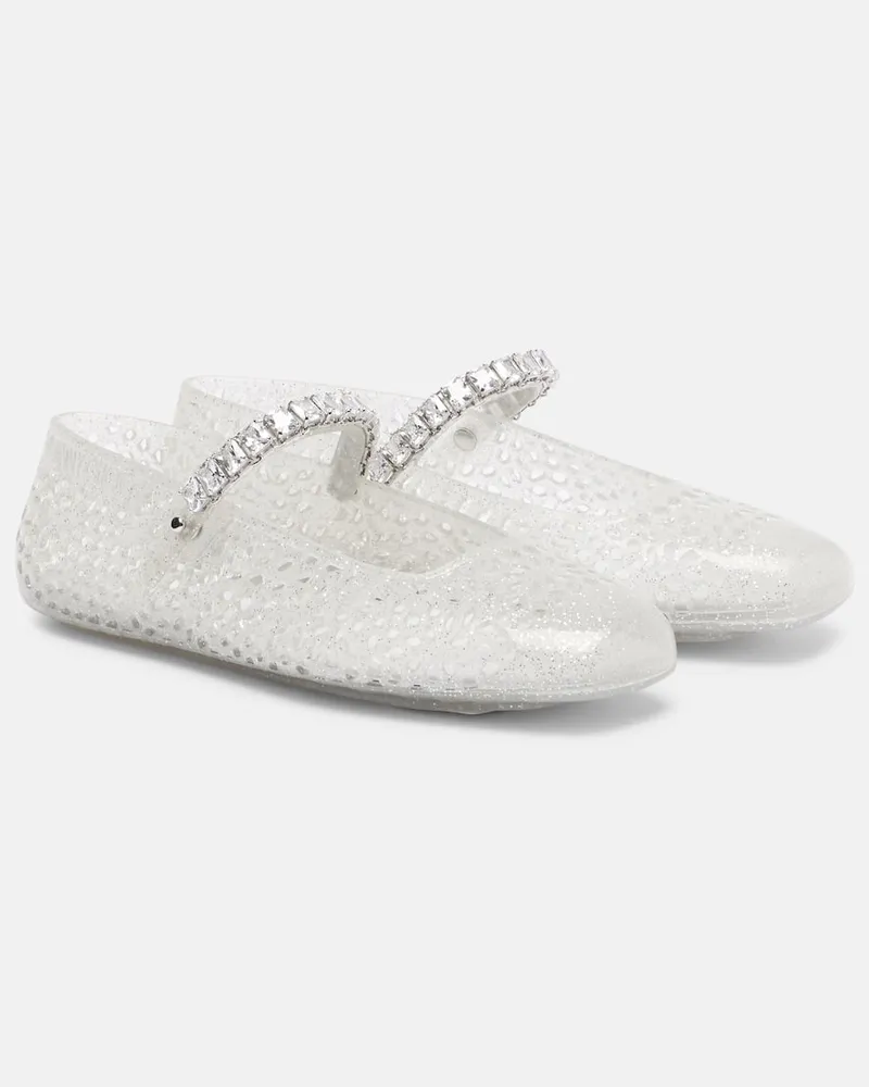 Jimmy Choo Mary-Jane-Ballerinas Jelly mit Kristallen Weiß