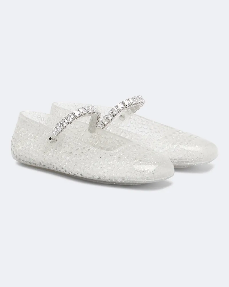 Jimmy Choo Mary-Jane-Ballerinas Jelly mit Kristallen Weiß