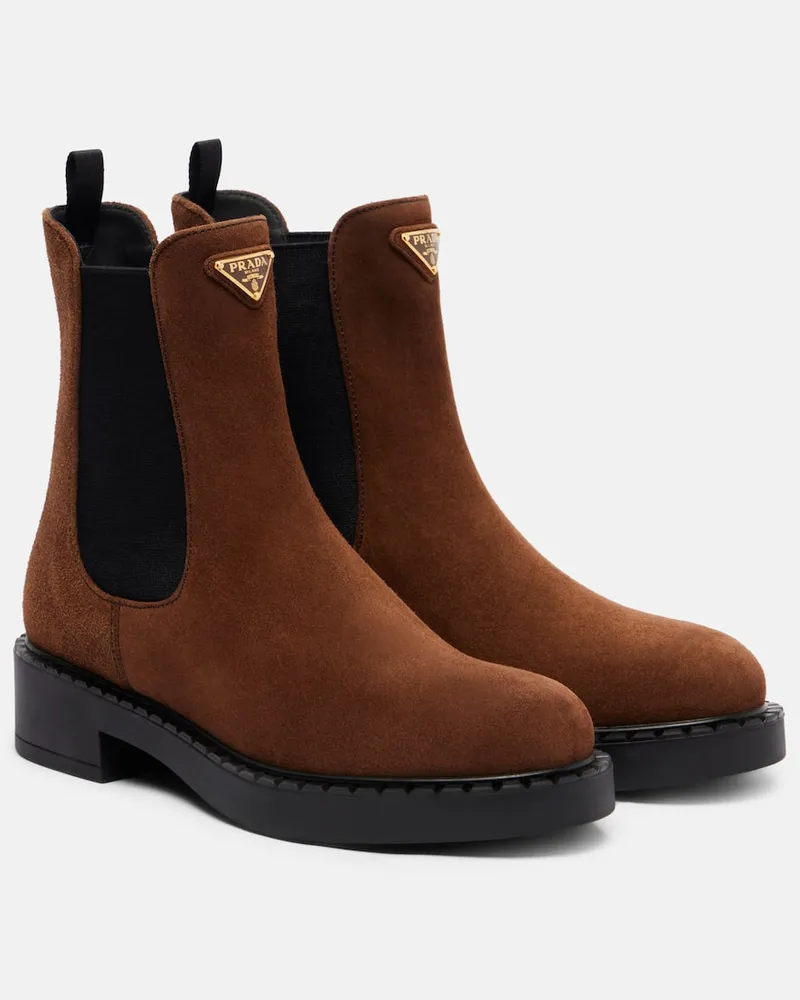 Prada Chelsea Boots aus Veloursleder Braun