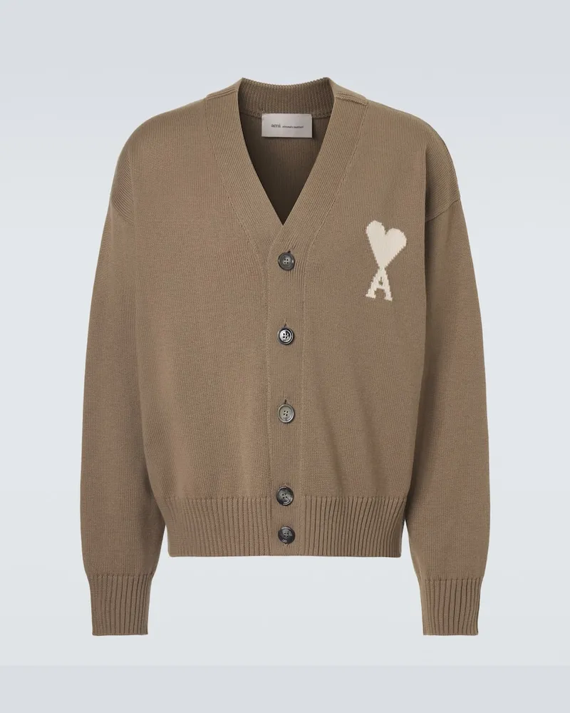 AMI Paris Cardigan Ami de Cœur aus Wolle und Baumwolle Beige