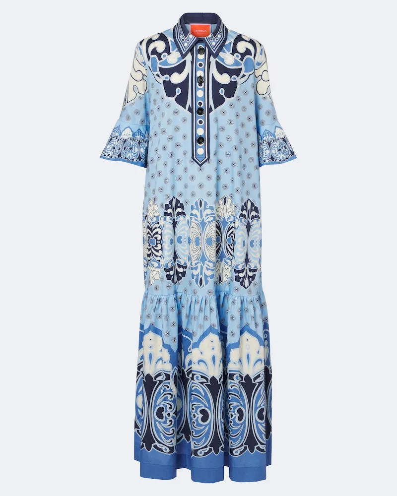 La DoubleJ Maxikleid Artemis aus Baumwollpopeline Blau