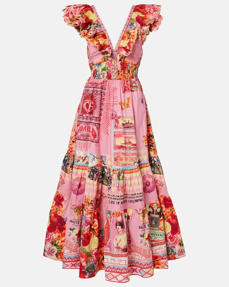 Camilla Maxikleid Collage Kingdom aus Baumwolle Rosa