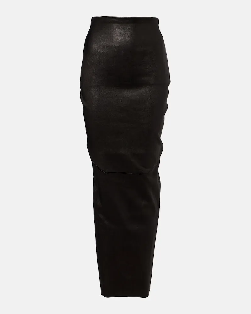 Rick Owens Midirock Dirt Pillar aus Leder Schwarz
