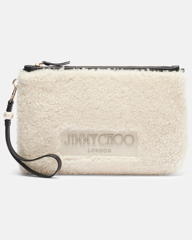 Jimmy Choo Etui mit Riemen aus Shearling Weiß