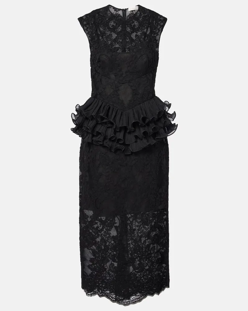 Zimmermann Midikleid mit Spitze Schwarz