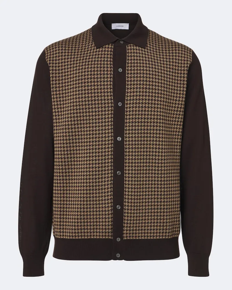 LARDINI Cardigan aus Wolle mit Hahnentritt Braun