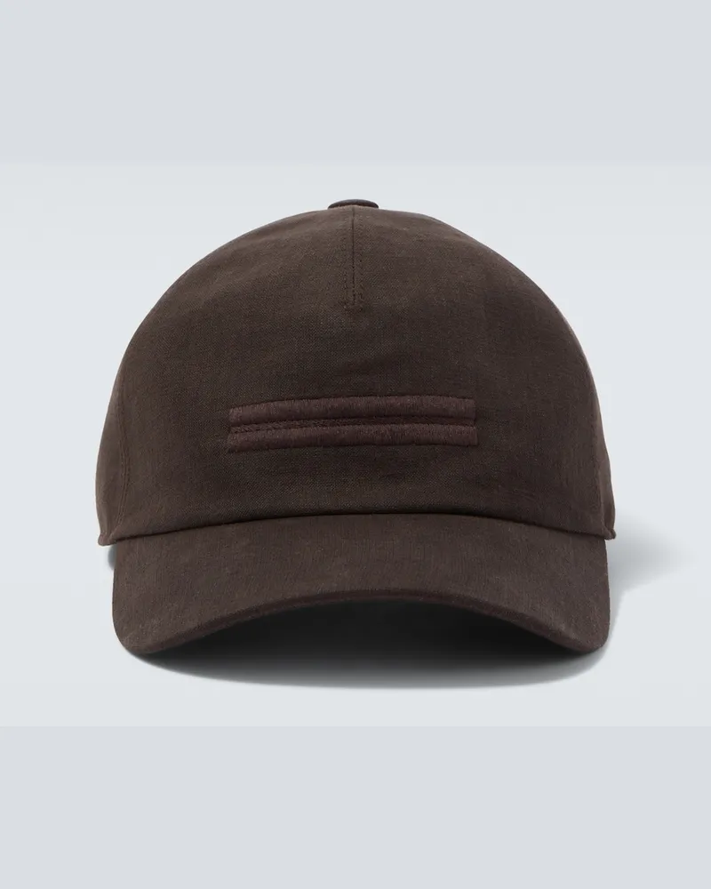 Ermenegildo Zegna Bestickte Baseballcap aus Leinen Braun