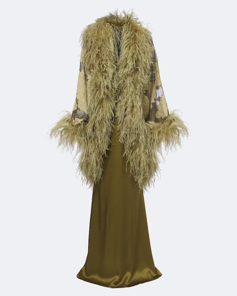 Taller Marmo Robe 1920 aus Seide mit Federn Grün