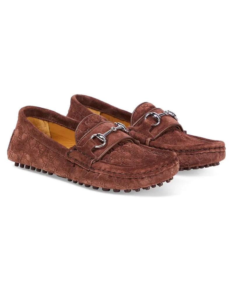 Gucci Mokassins GG Horsebit aus Veloursleder Braun