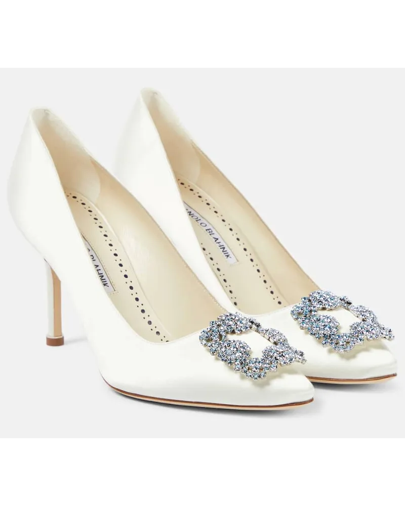 Manolo Blahnik Bridal Verzierte Pumps Hangisi 90 aus Satin Weiss