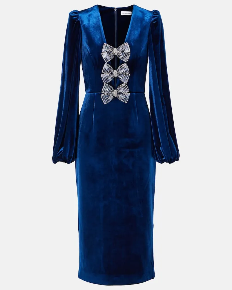 Rebecca Vallance Verziertes Midikleid aus Samt Blau