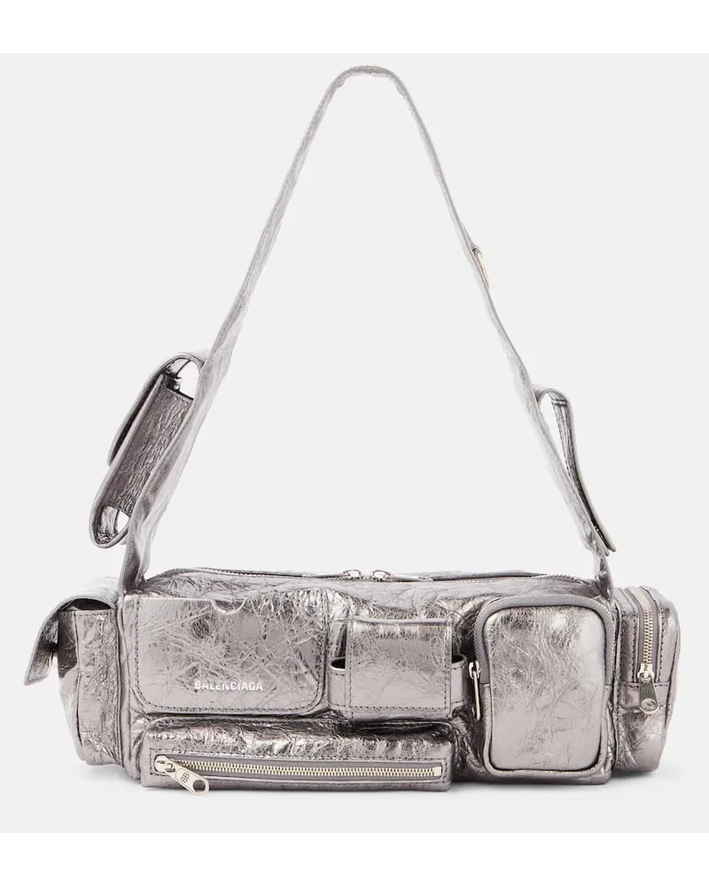 Balenciaga Schultertasche Super Busy aus Leder Silber