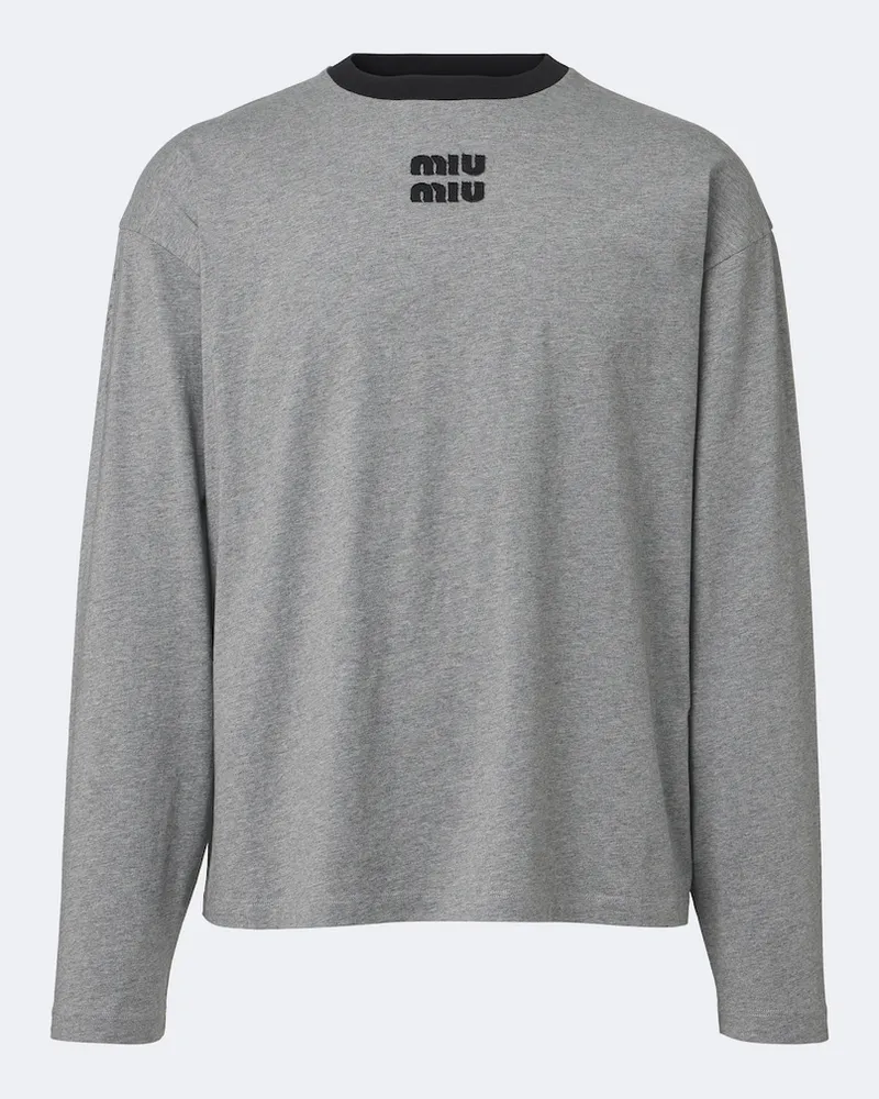 Miu Miu T-Shirt aus Baumwoll-Jersey Grau