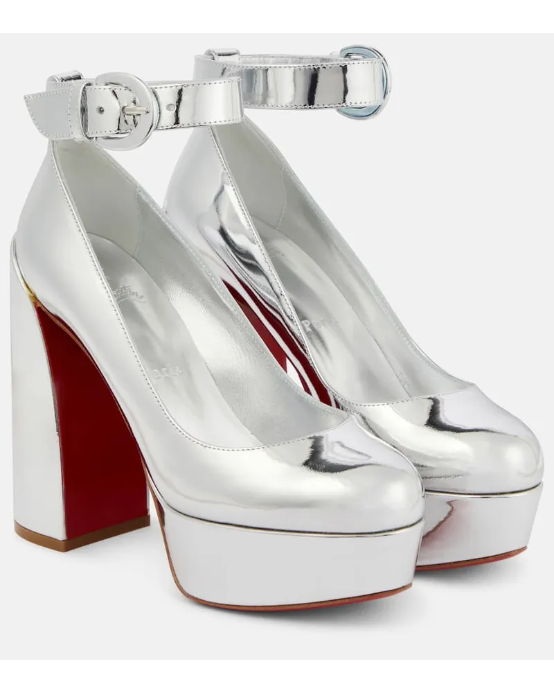 Christian Louboutin Plateau-Pumps Movidastrap aus Metallic-Leder Silber