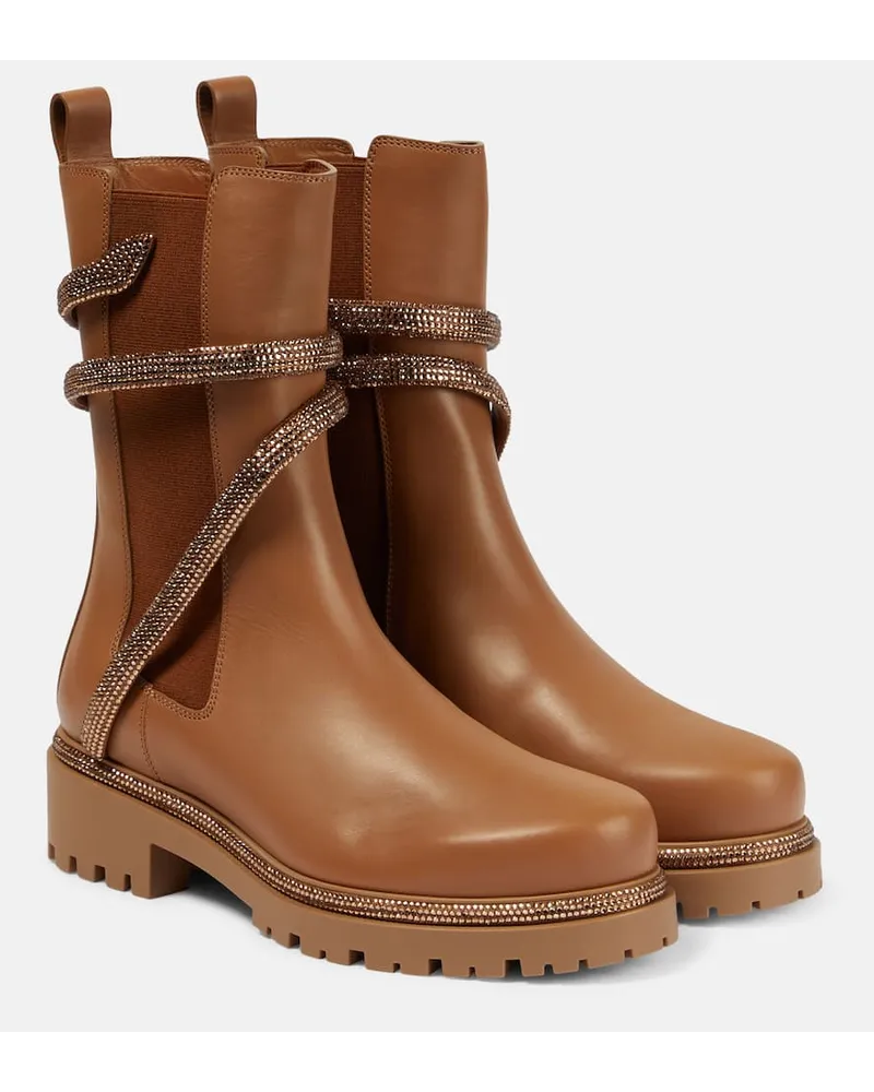 René Caovilla Ankle Boots aus Leder Braun