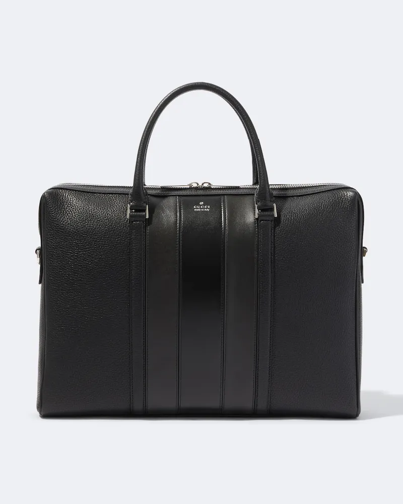 Gucci Aktentasche Web Trademark Medium aus Leder Schwarz
