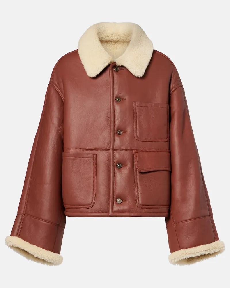 Victoria Beckham Lederjacke mit Shearling Braun