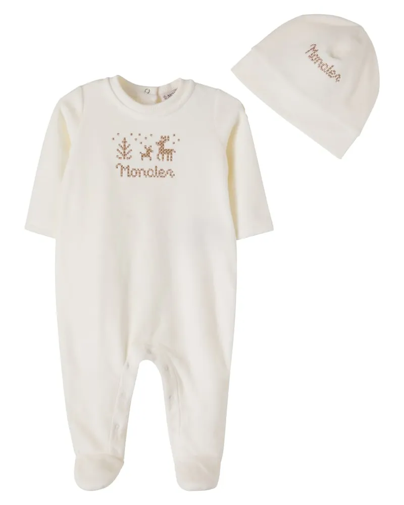 Moncler Baby Set aus Strampler und Mütze Weiß