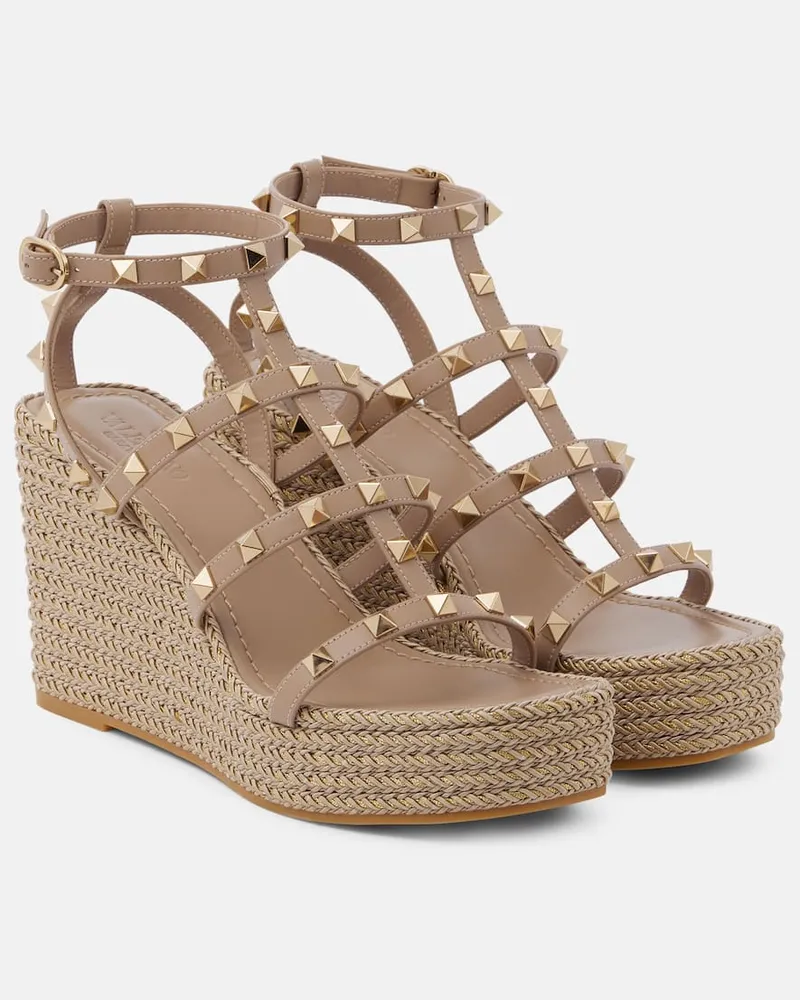 Valentino Garavani Espadrille-Wedges Torchon aus Leder Beige