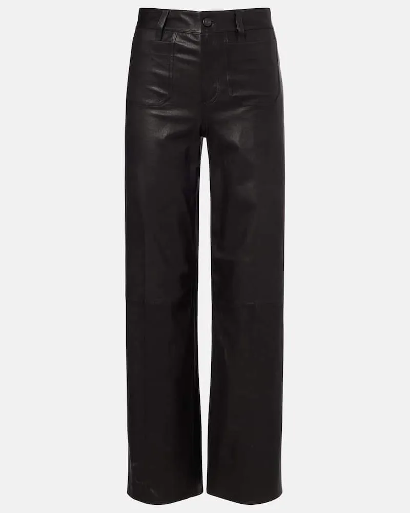 Frame Denim High-Rise-Hose Le Slim Palazzo aus Leder Schwarz