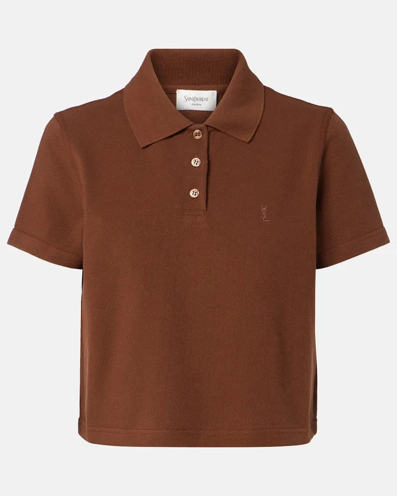 Saint Laurent Polohemd Cassandre aus Baumwoll-Piqué Braun