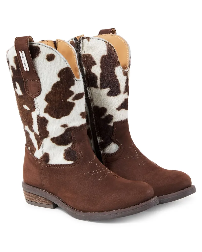 Monnalisa Westernstiefel aus Kalbshaar und Veloursleder Braun