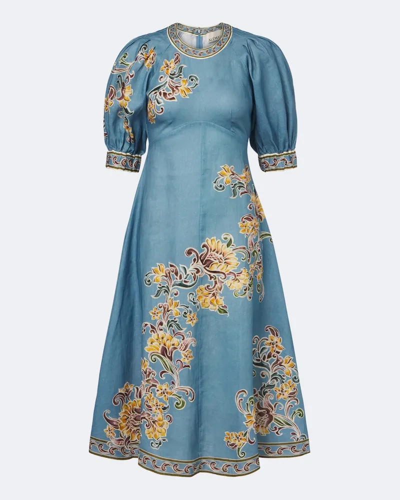 ALEMAIS Alémais Midikleid Joan aus Leinen Blau