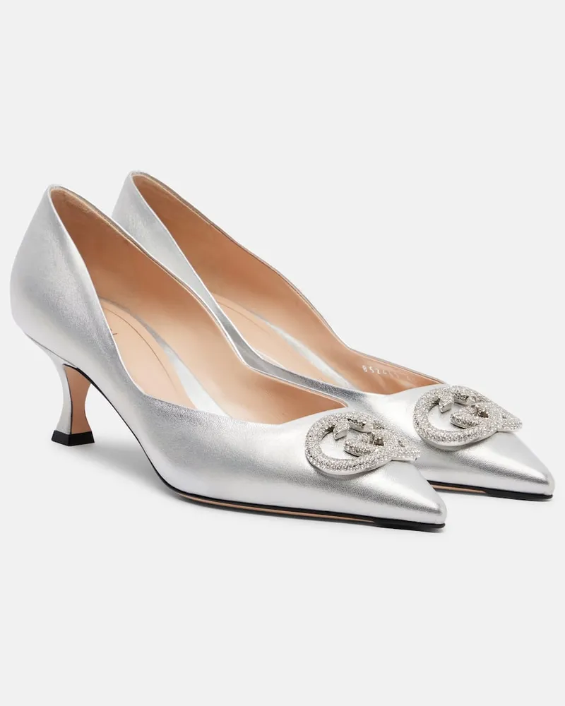 Gucci Pumps Alicia Interlocking G 55 aus Leder Silber