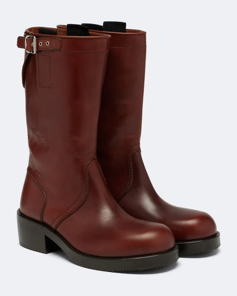 Dries van Noten Biker Boots aus Leder Burgunderrot