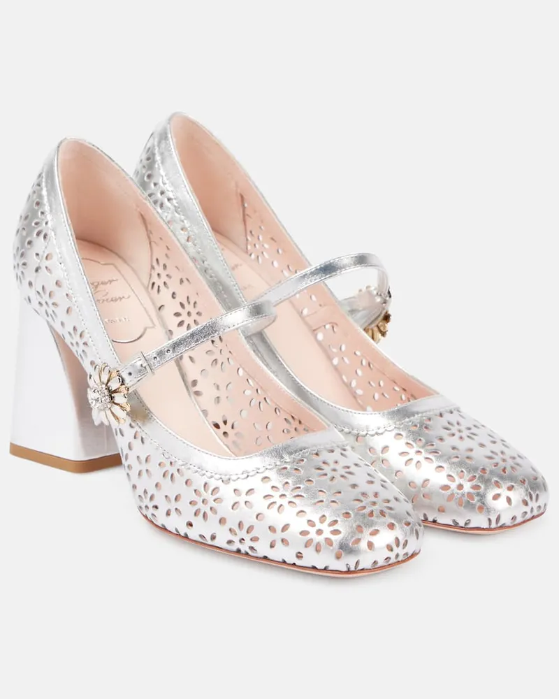 Roger Vivier Mary-Jane-Pumps Très Vivier aus Metallic-Leder Silber