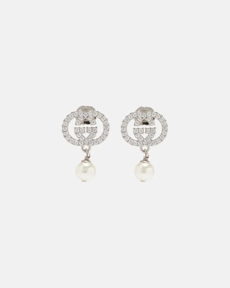 Gucci Ohrringe Interlocking G mit Kristallen Silber