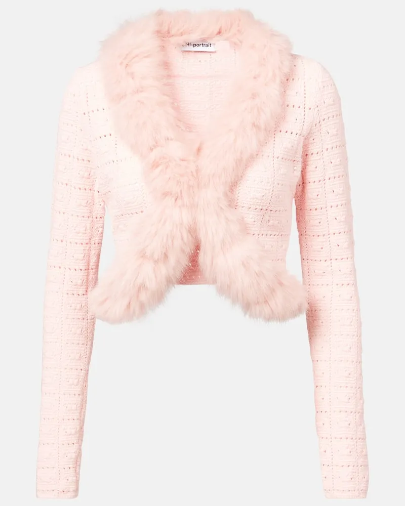 Self-Portrait Cardigan aus Strick mit Faux Fur Pink