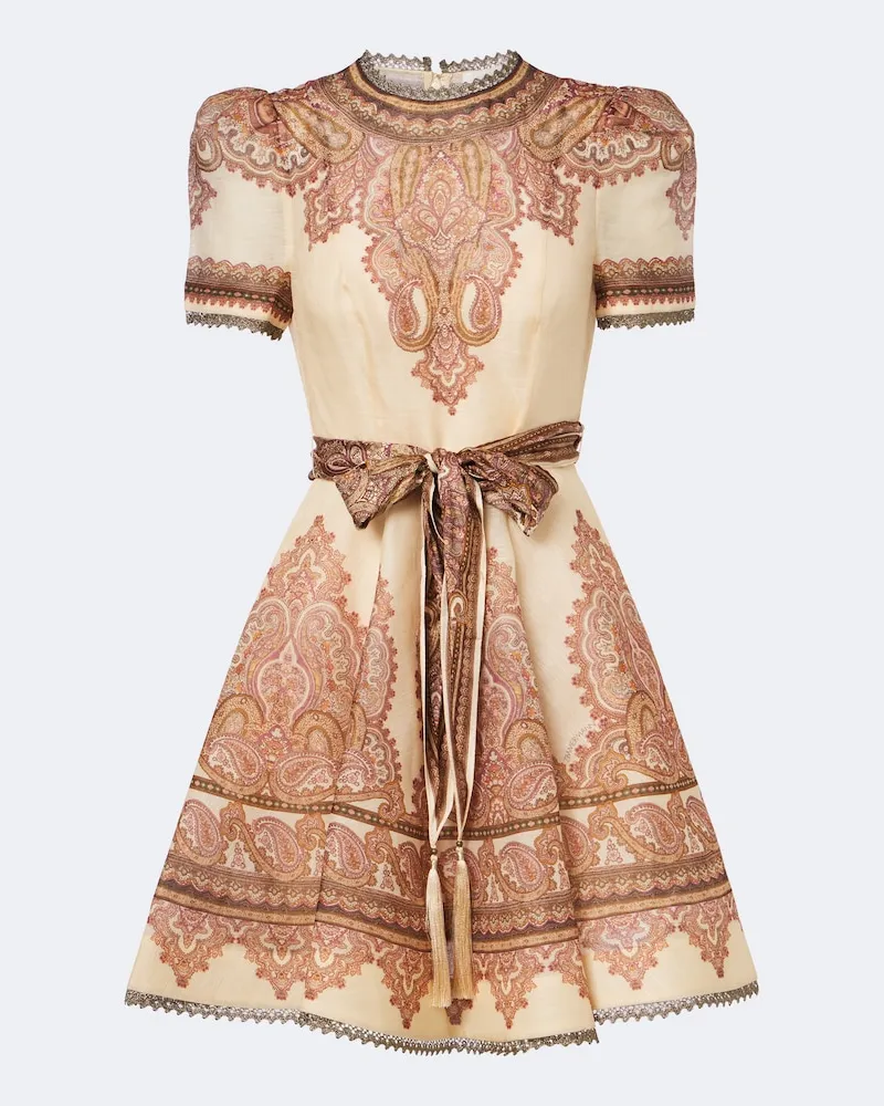 Zimmermann Bedrucktes Minikleid Ascent aus Leinen und Seide Multicolor