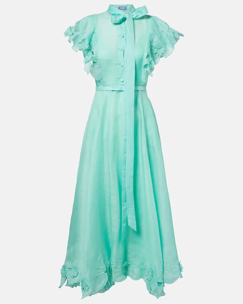 LEO LIN Maxikleid Elsie aus Leinen und Seide Grün