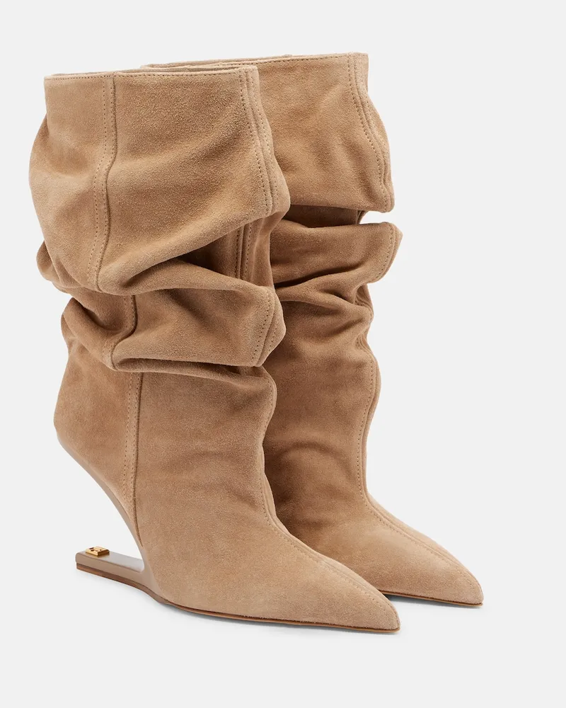 Balmain Ankle Boots No-Wedge aus Veloursleder Beige