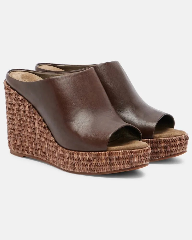 Brunello Cucinelli Espadrille-Wedges aus Leder Braun