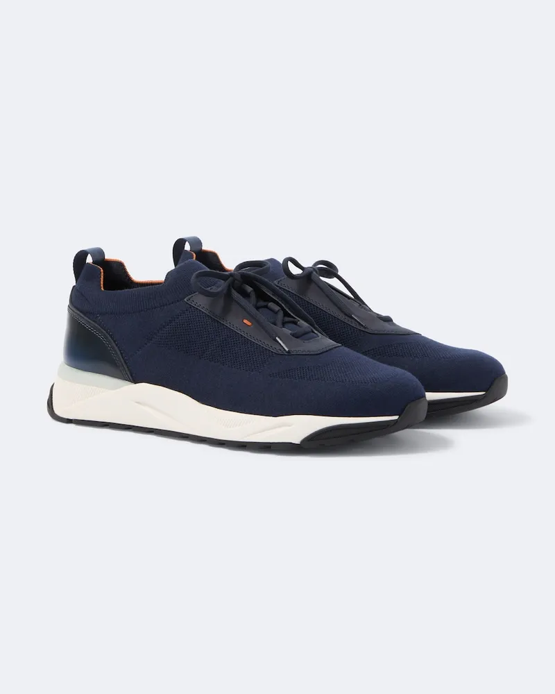 Santoni Sneakers aus Strick mit Leder Blau