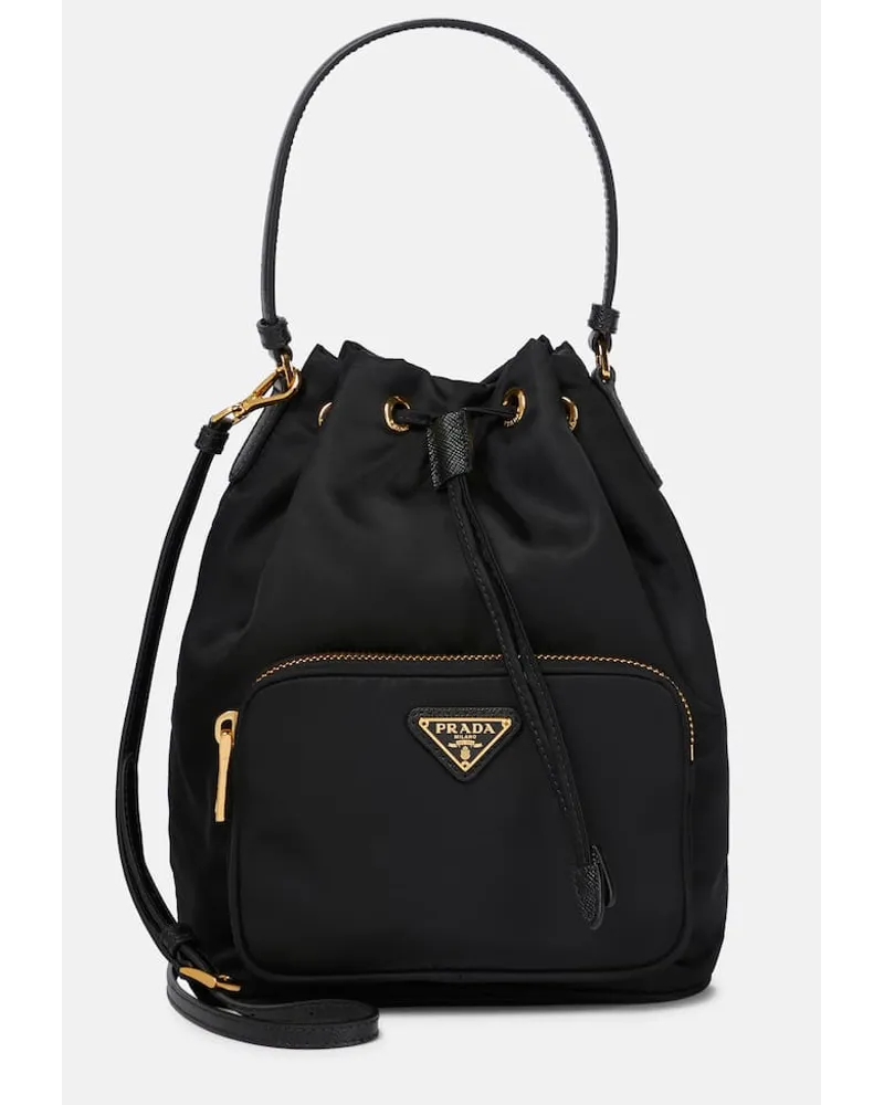 Prada Bucket-Bag Prada Duet Small aus Re-Nylon Schwarz
