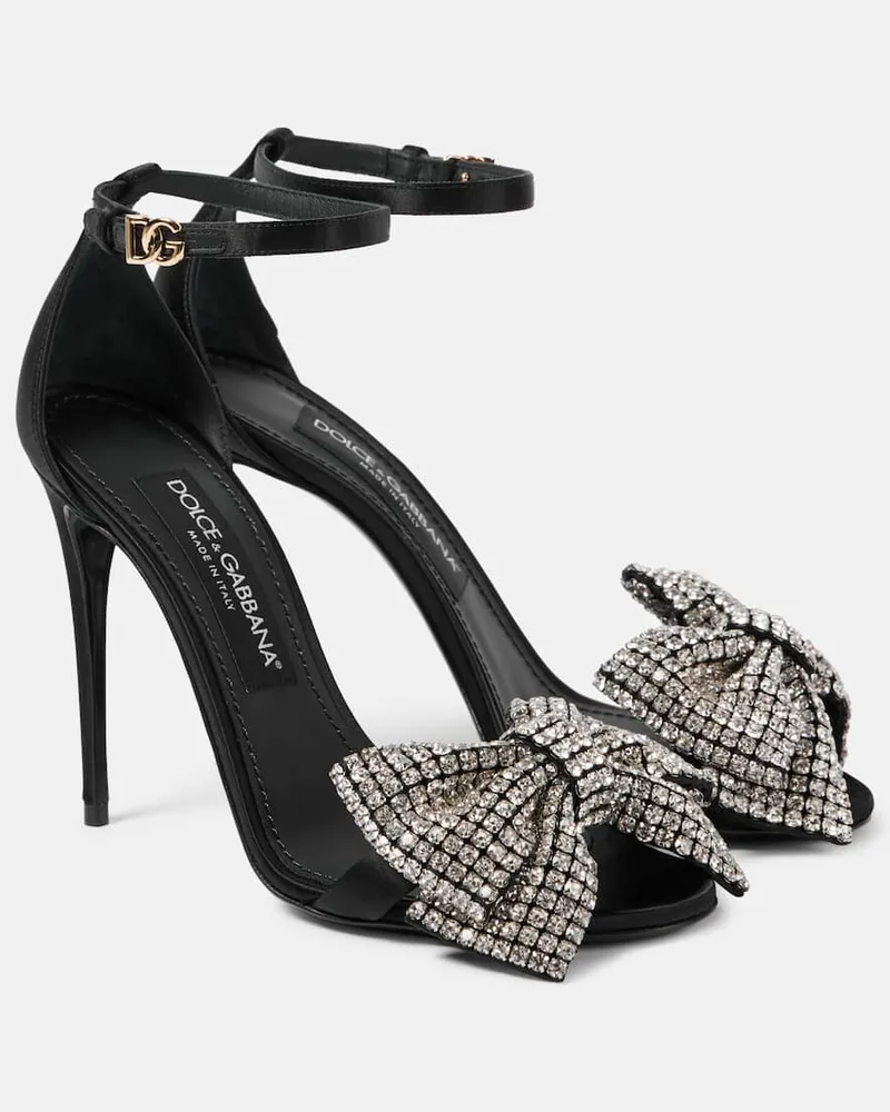 Dolce & Gabbana Sandalen Bow Tie aus Satin mit Kristallen Schwarz