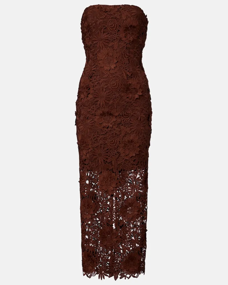 ROTATE Birger Christensen Midikleid aus Guipure-Spitze Braun