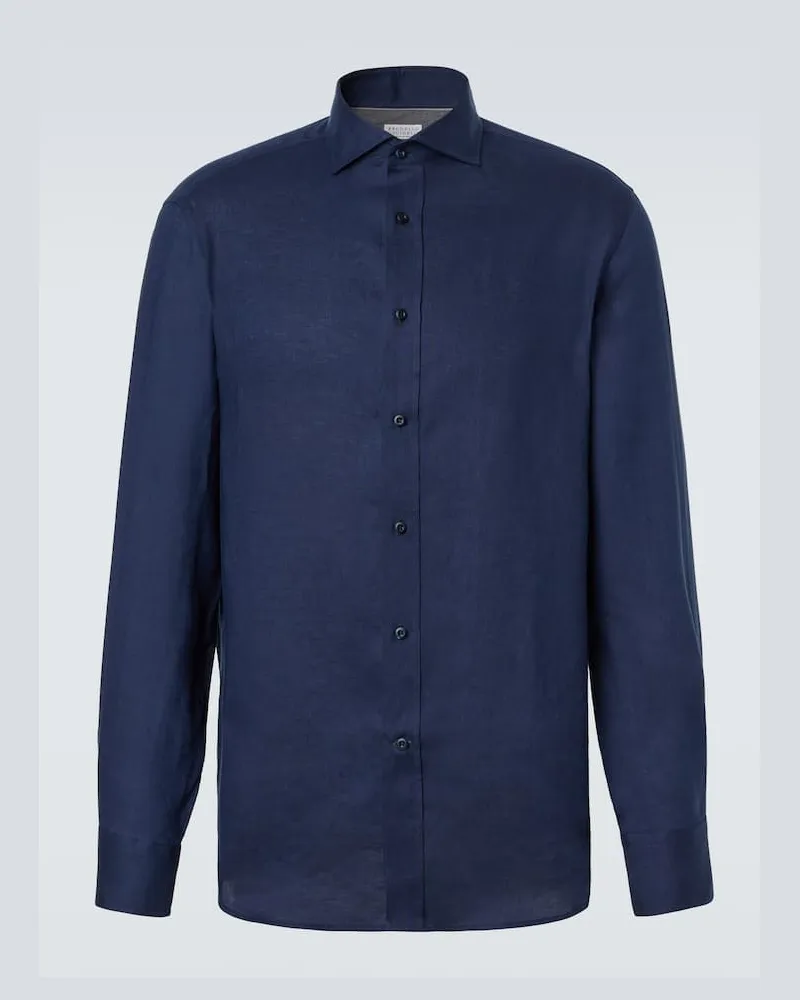 Brunello Cucinelli Hemd aus Leinen Blau